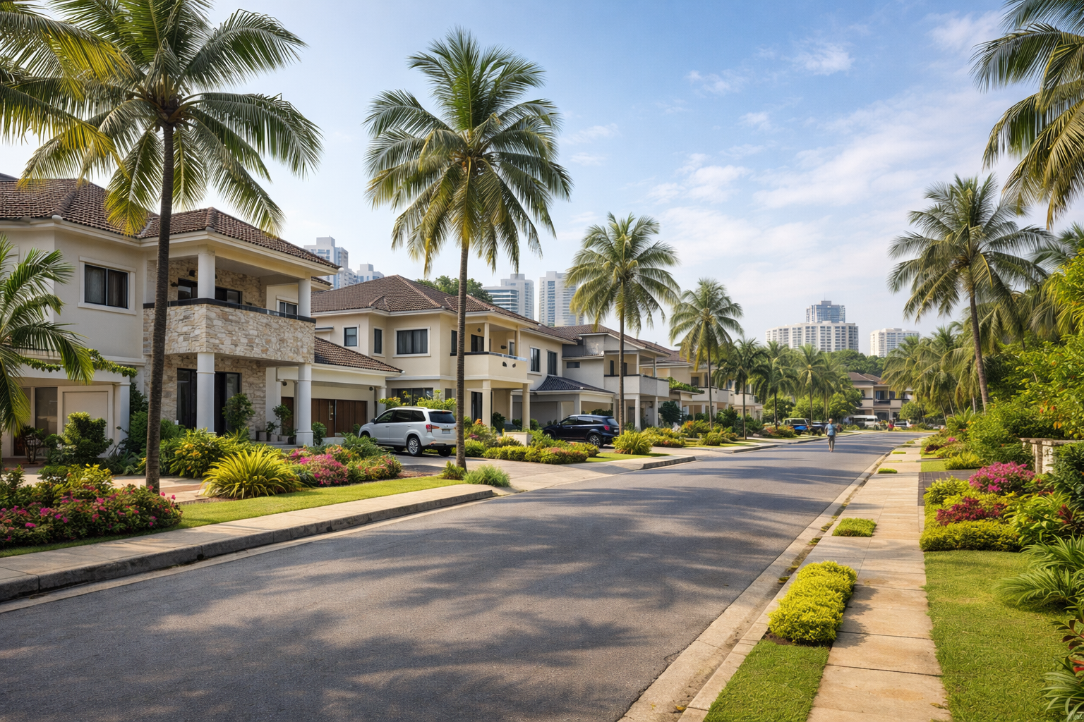 Modern residential neighborhood with well-planned houses and green surroundings
